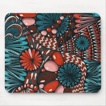 Tampo de Mouse Zentangle Abstrato em Azul Teal e V