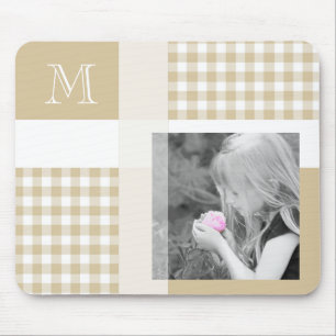 Mousepad Tan Adicionar Sua Foto Gingham Modern Brown Monogr