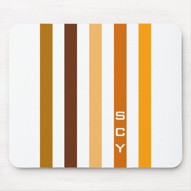 Mousepad Tan Brown Orange Vertical Stripes Monograma (Frente)