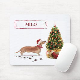 Mousepad Tan Dachshund Engraçado Cachorro de Natal com Árvo