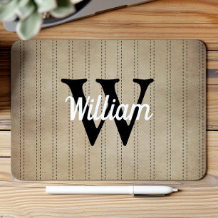Mousepad Tan Vintage Pinstripe Retro Preto Monograma