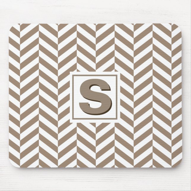 Mousepad Tan White Herringbone Monograma (Frente)