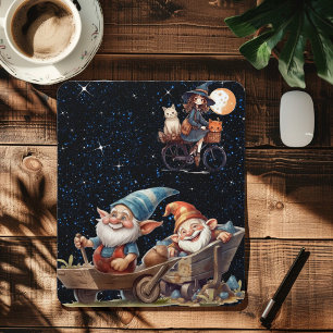 Mousepad Tape de Rato de Bruxa Fofa e Gnomo Feliz