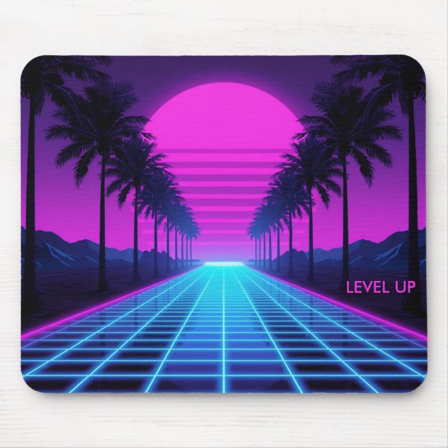 Mousepad Tapete de Mesa Neon Vaporwave dos Anos 80 com Palm (Frente)