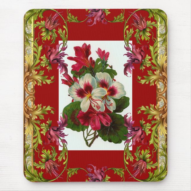 Mousepad Tapete de Mouse Antigo Floral Vermelho (Frente)