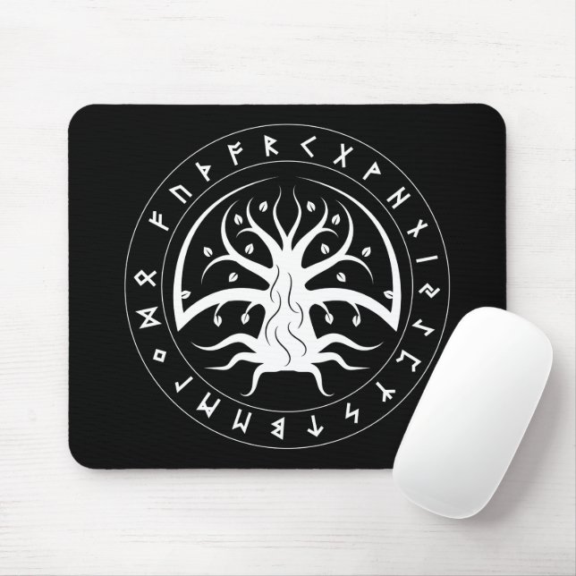 Mousepad Tapete de Mouse Círculo Runas Yggdrasil (Com mouse)