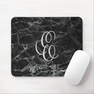 Mousepad Tapete de Mouse de Mármore Preto com Inicial Perso