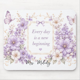 Mousepad Tapete de Mouse de Seda Editável Jardim Roxo Flora