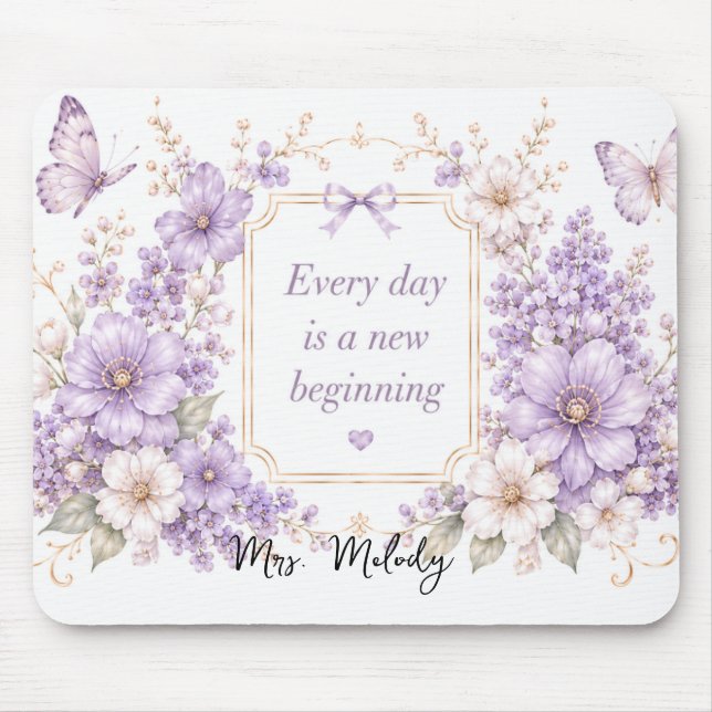 Mousepad Tapete de Mouse de Seda Editável Jardim Roxo Flora (Frente)