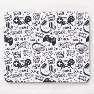 Mousepad Tapete de Mouse Doodle de Video Game Monocromático
