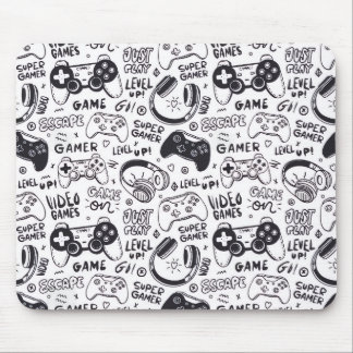 Mousepad Tapete de Mouse Doodle de Video Game Monocromático