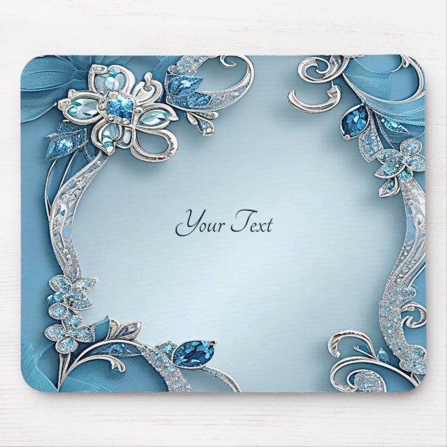 Mousepad Tapete de Mouse Floral Ornamentado Azul (Frente)