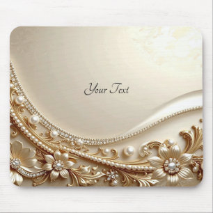 Mousepad Tapete de Mouse Floral Ornamentado em Ouro Elegant