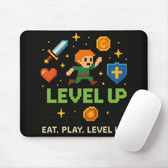 Mousepad Tapete de Mouse Gamer Level Up – Estilo Pixel Retr (Com mouse)