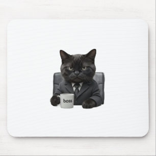 Mousepad Tapete de Mouse Gato Chefe Mal-Humorado Engraçado 