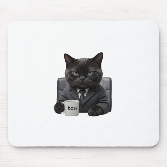 Mousepad Tapete de Mouse Gato Chefe Mal-Humorado Engraçado  (Frente)