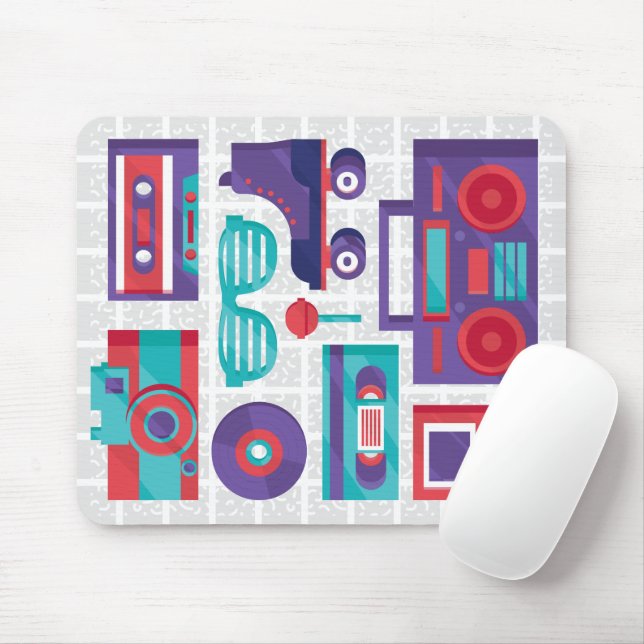 Mousepad Tapete de Mouse Grade Elementos Retro dos Anos 80  (Com mouse)
