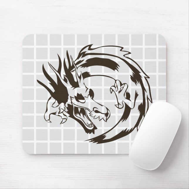 Mousepad Tapete de Mouse Grid Arte de Linha de Dragão Asiát (Com mouse)