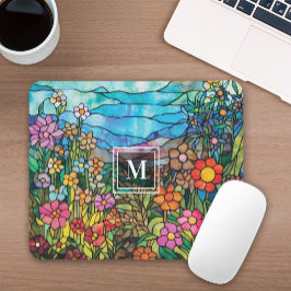 Mousepad Tapete de Mouse Jardim de Flores de Vidro Colorido