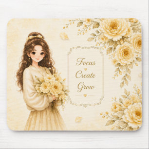 Mousepad Tapete de Mouse Jardim de Seda Floral Amarelo Past