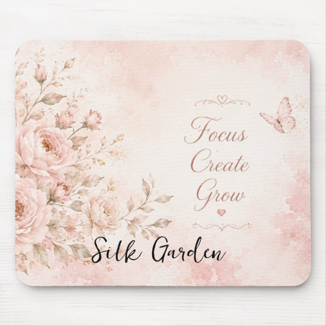 Mousepad Tapete de Mouse Jardim de Seda Rosa Floral (Frente)