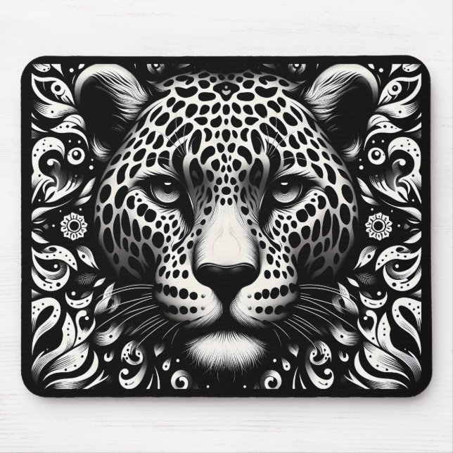 Mousepad Tapete de Mouse Leopardo Preto e Branco (Frente)