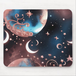 Mousepad Tapete de Mouse - Lua Celestial em Rosa Dourado