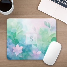 Mousepad Tapete de Mouse Monograma Floral Aquarela Pastel