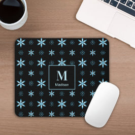 Mousepad Tapete de Mouse Monograma Floral Geométrico Azul M