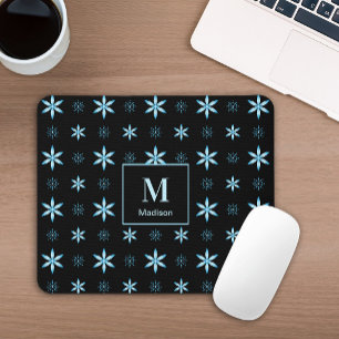 Mousepad Tapete de Mouse Monograma Floral Geométrico Azul M