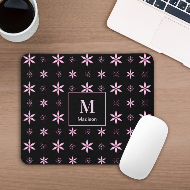 Mousepad Tapete de Mouse Monograma Floral Geométrico Rosa M (Criador carregado)