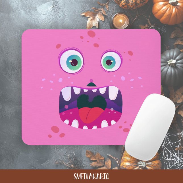 Mousepad Tapete de Mouse Monstro Feliz Rosa de Halloween (Frontal view)
