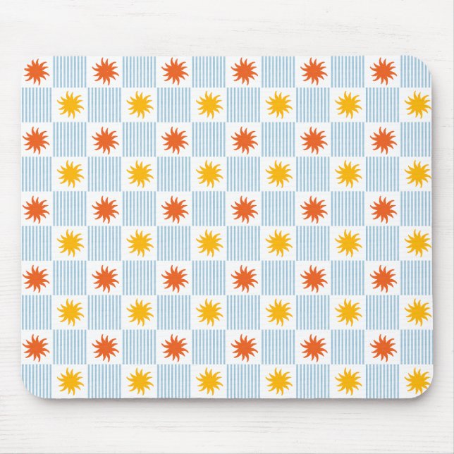 Mousepad Tapete de Mouse Xadrez com Raios de Sol Listrados (Frente)