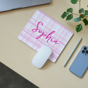Mousepad Tapete de Mouse Xadrez Rosa Personalizado com Nome