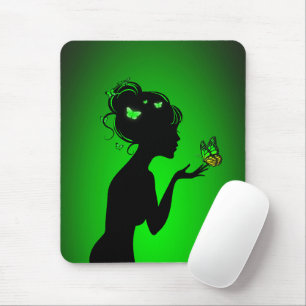 Mousepad Tapete de Rato A mulher borboletas verdes