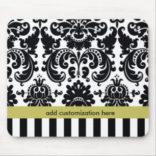 Mousepad Tapete de Rato Damask Preto Branco Chartreuse + Li