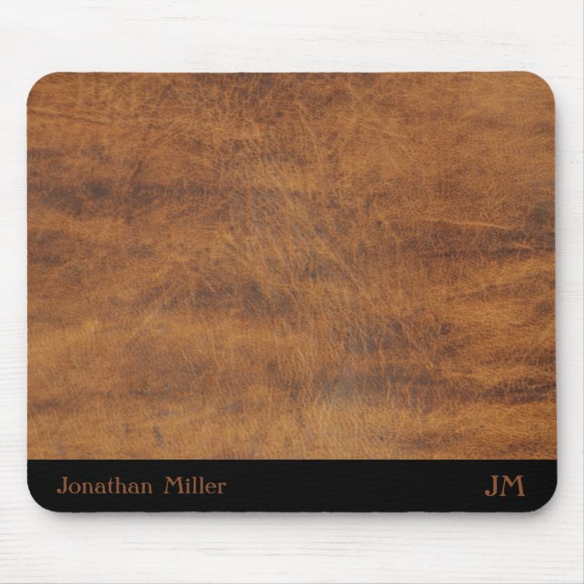 Mousepad Tapete de Rato de Couro Marrom Personalizado com I (Frente)