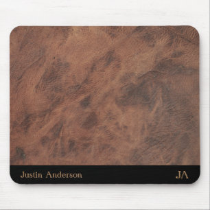 Mousepad Tapete de Rato de Couro Marrom Personalizado com I