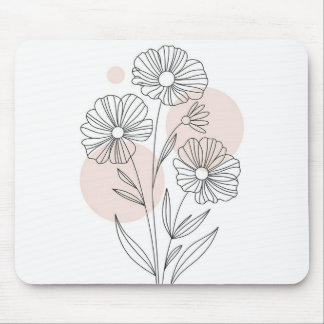 Mousepad Tapete de Rato Flor de Campo Arte de Linha Minimal
