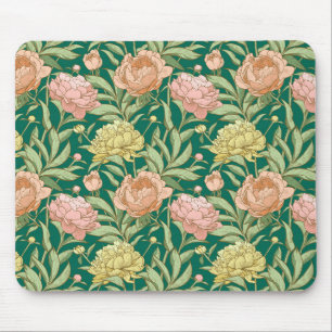Mousepad Tapete de rato floral verde, rosa, pêssego e amare