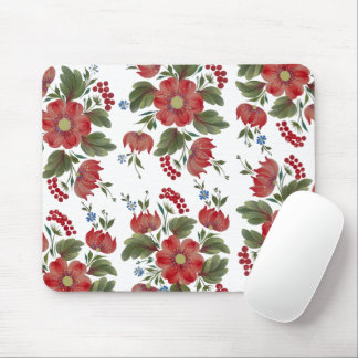 Mousepad Tapete de Rato Floral Vermelho e Verde Arte Folcló