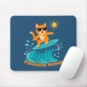 Mousepad Tapete de Rato Gato Laranja de Ondas Pawsome