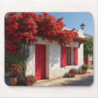 Mousepad Tapete de Rato Jardim Porta Vermelha Mediterrâneo