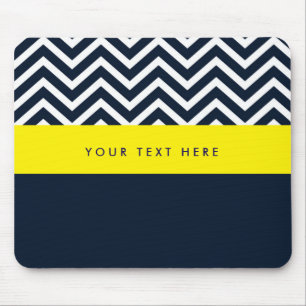 Mousepad Tapete de rato moderno Chevron azul marinho e amar
