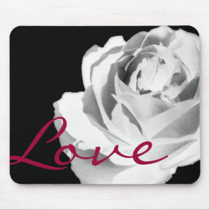 Mousepad Tapete de Rato Rosa Branca Amor Vermelho Florido