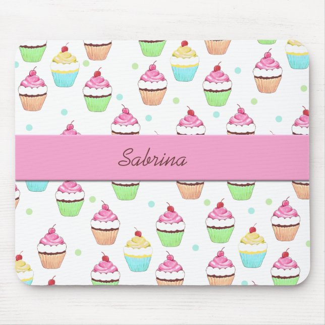 Mousepad Tapete do rato cor-de-rosa dos cupcakes (Frente)