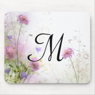 Mousepad Tapete do rato da inicial do monograma das flores