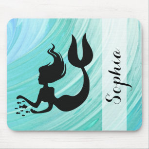 Mousepad Tapete do rato da silhueta da sereia de turquesa