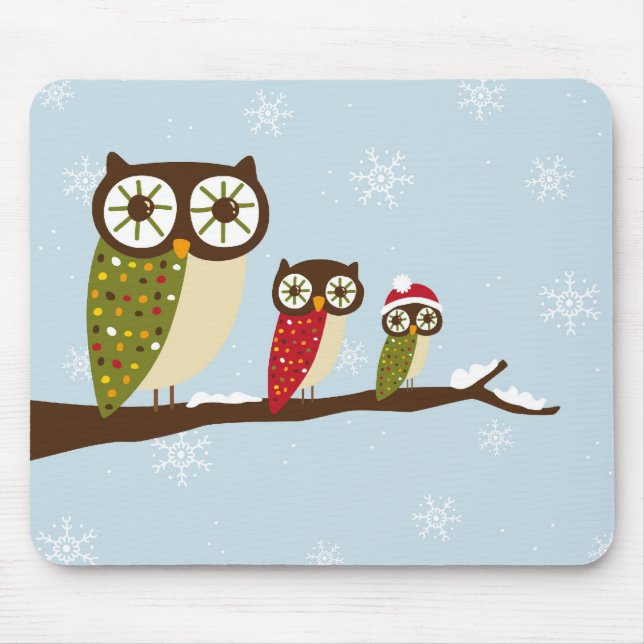 Mousepad tapete do rato das corujas do inverno (Frente)