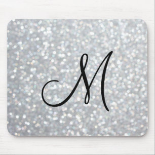 Mousepad Tapete do rato de prata Sparkly do monograma